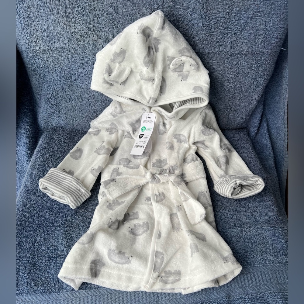 Carter's White and Gray hooded baby robe